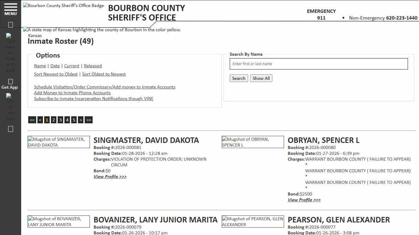 Inmate Roster - Current Inmates Booking Date Descending - Bourbon County KS Sheriff’s Office